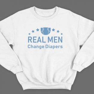 Свитшот в подарок для папы с надписью "Real man change diapers" ("Настоящие мужики меняют подгузники")